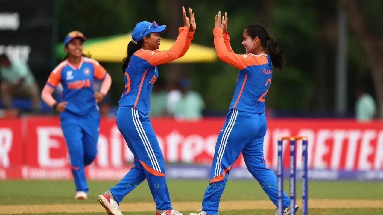 vaishnavi sharma took hattrick and 5 wickets in INDWU19 vs MLYWU19