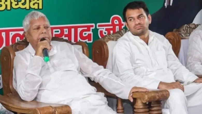 Lalu Yadav suspends Tej Pratap from RJD for 6 years, disowns him from family after relationship post with Anushka goes viral. Tej claims account hack.