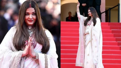 Cannes 2025: aishwarya reaches the red carpet wearing a beautiful saree; netizens compare her to 'rekha'