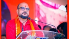 Minister gulabrao patil jokes about having to say "i love you" to everyone due to coalition politics and advises mla kishore patil against allying with bjp in local elections.