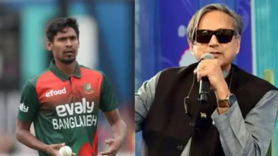 Shashi tharoor criticizes bcci for politicizing cricket after kkr released mustafizur rahman, stating "bangladesh is not pakistan," amid fears of bangladesh pulling out of the t20 world cup.