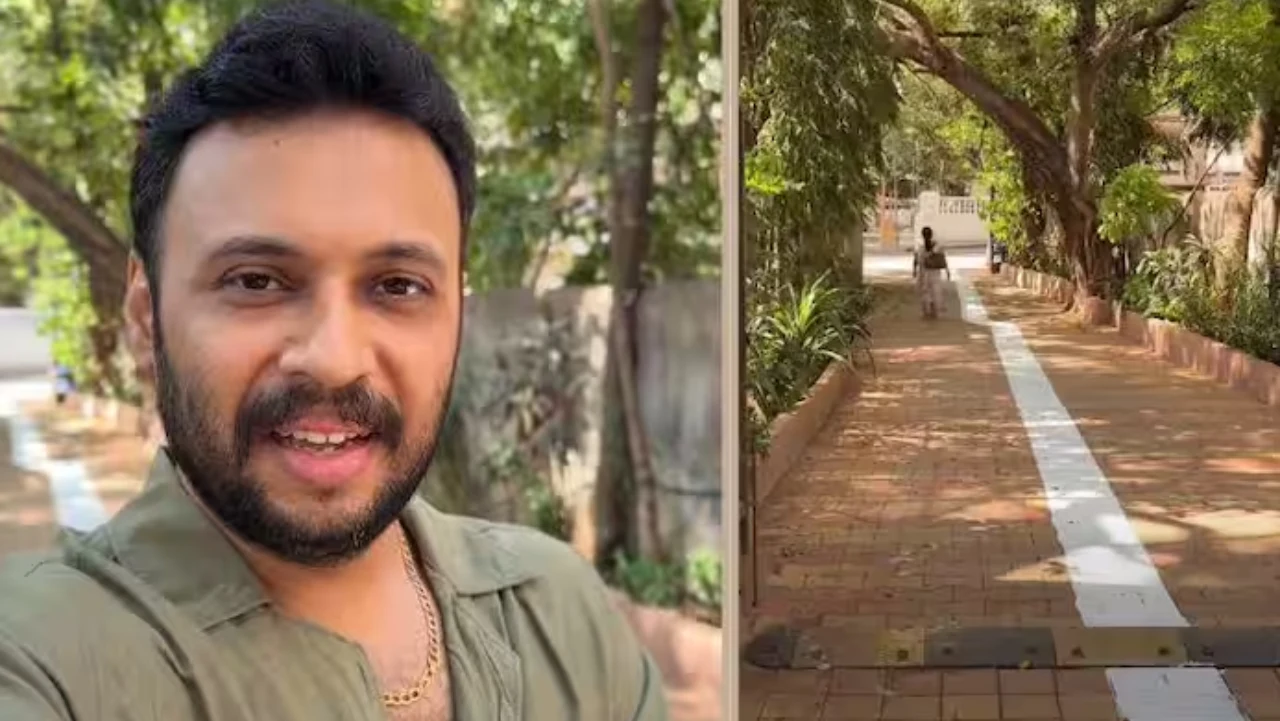 YouTuber Prasad Vedpathak speaking against the white line drawn in his society common area.