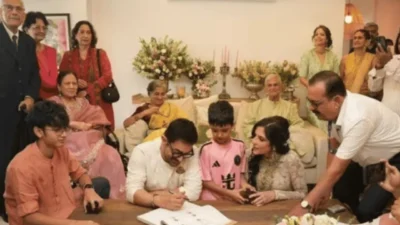आमिर खानशी लग्न करताच गौरी स्प्रॅटने खरंच धर्म बदलला? लग्नानंतर चर्चांना उधाण Aamir khan marriage - aamir khan and gauri sprat wedding ceremony picture