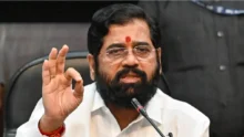 Eknath Shinde addressing farmers and criticizing opposition on Hindutva.