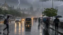 Maharashtra Weather heavy rain clouds over fields and IMD alert indicator
