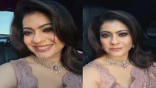 Kajol Saree Look - Kajol in beautiful saree smiling with funny caption