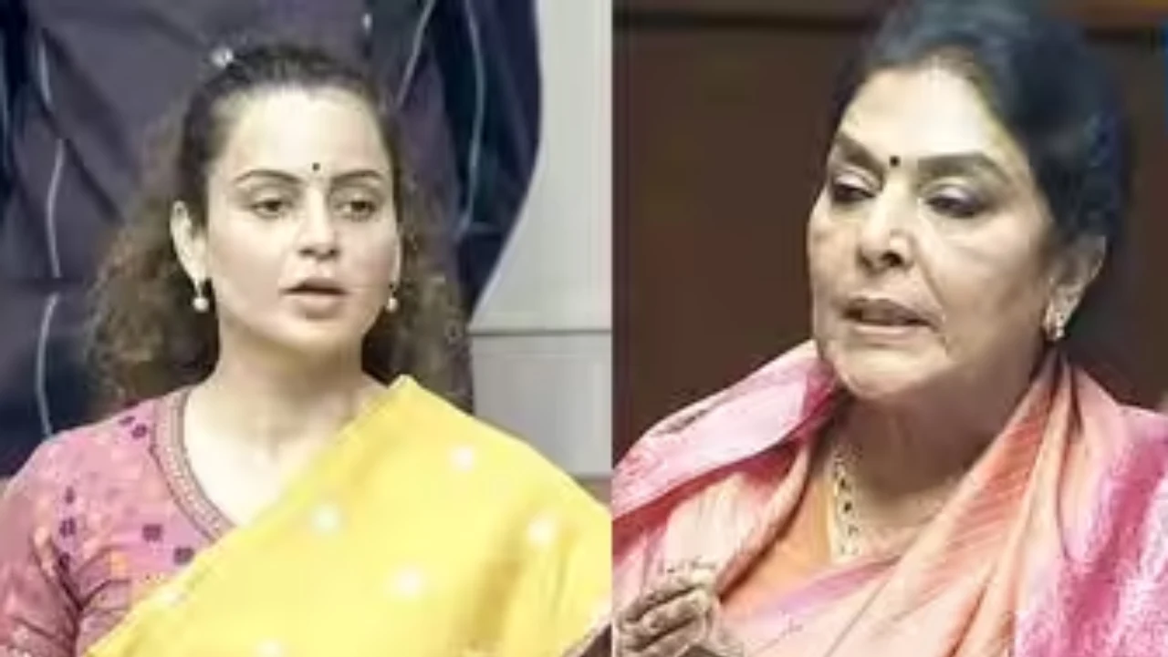 Congress MP Renuka Chowdhury criticizing BJP MP Kangana Ranaut outside parliament