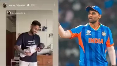 हातात बाळ, अंगात 'तो' टी-शर्ट! सूर्यकुमार यादवच्या पत्नीने शेअर केला फोटो, टी-शर्टवरील शब्दांमुळे सोशल मीडियावर मोठी खळबळ! Suryakumar yadav wearing a t-shirt with captain crossed out and leader written below, holding a baby.