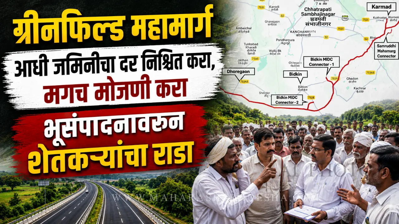 Farmers and officials during land measurement for Shendra Bidkin Greenfield highway