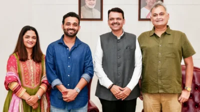 अजिंक्य रहाणेची मुख्यमंत्री फडणवीसांसोबत भेट; नव्या इनिंगची चर्चा Ajinkya rahane meets cm devendra fadnavis