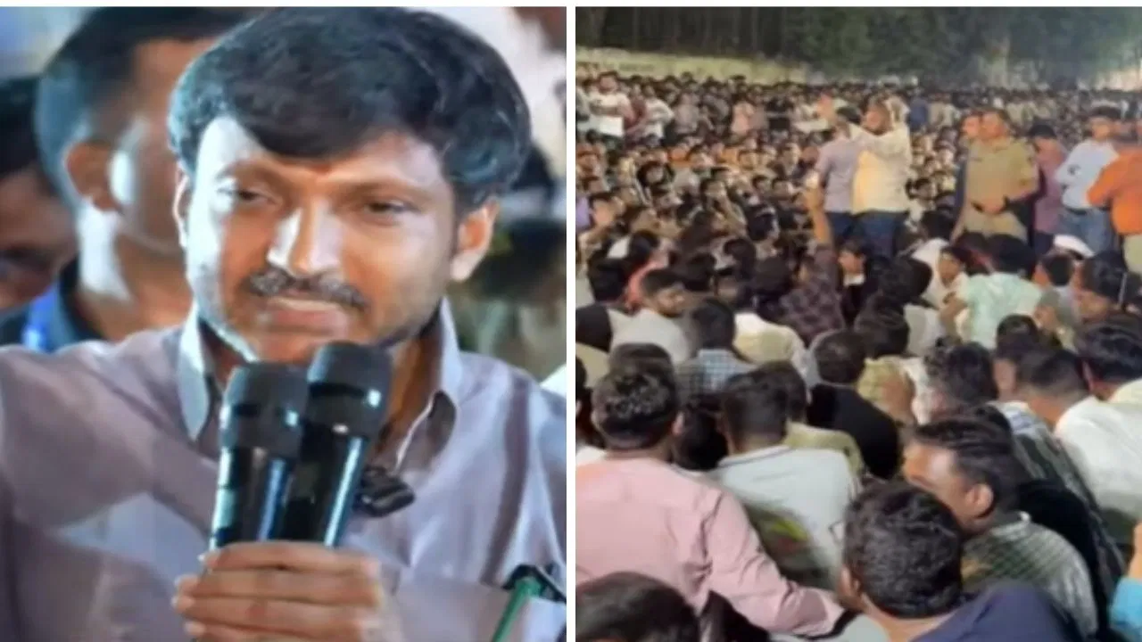 Omraje Nimbalkar facing students at Pune MPSC protest