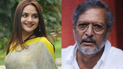 Actress madhoo and nana patekar on movie set