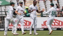 Kagiso Rabada celebrating a wicket in Test cricket