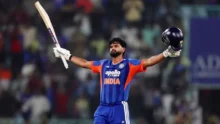 Shreyas Iyer batting for India in T20I match