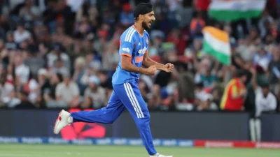 Arshdeep singh celebrating a wicket in t20i cricket match