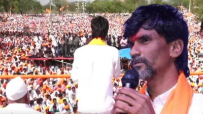 Manoj jarange patil addressing massive crowd at narayangad dasara melava