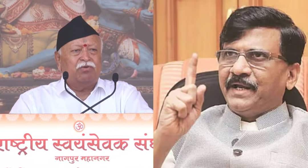 Sanjay Raut speaking to media about regime change and Mohan Bhagwat