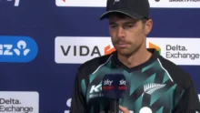 Mitchell Santner disappointed during India vs New Zealand match