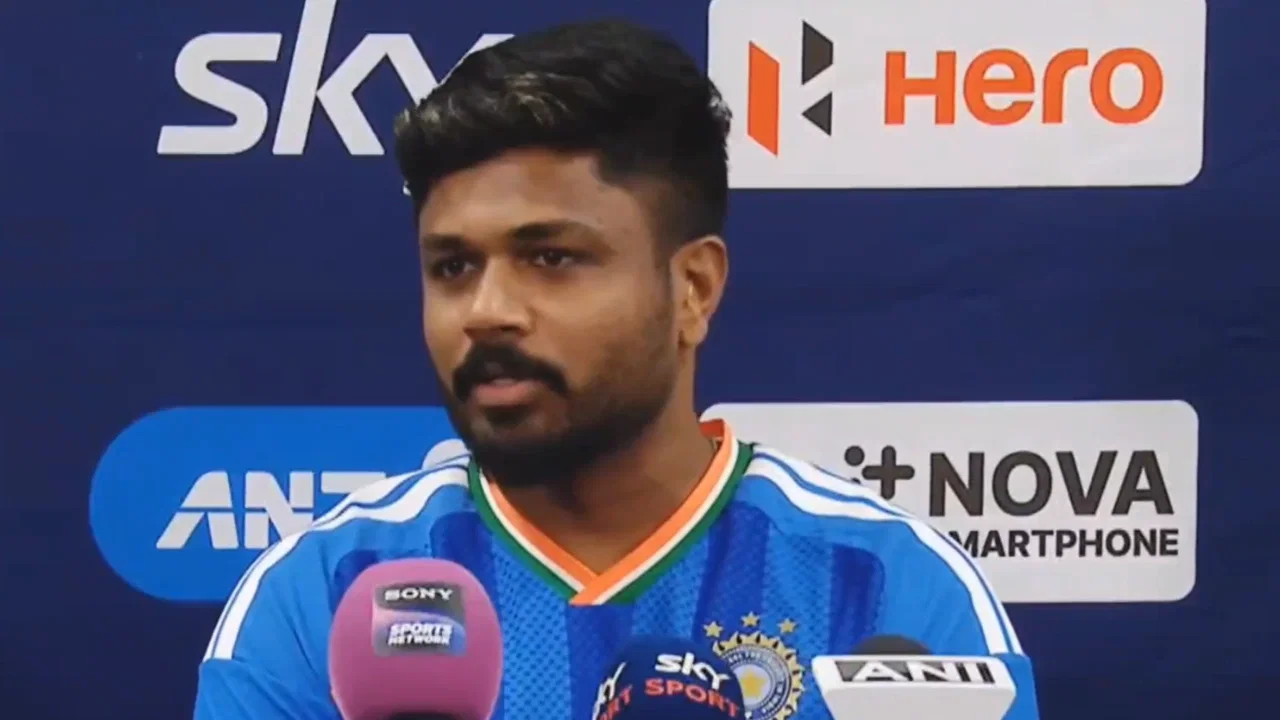 Sanju Samson playing a shot for Team India