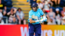 Joe Root playing a shot in an ODI cricket match for England