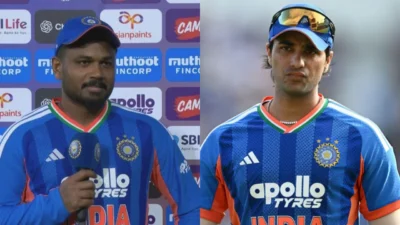 Sanju samson playing an aggressive shot for india t20