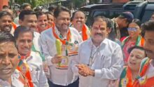 Shiv Sena MLA Sanjay Gaikwad participating in NCP protest at Buldhana