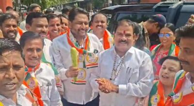 Shiv sena mla sanjay gaikwad participating in ncp protest at buldhana