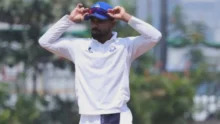 Chinmay Sutar playing shot in Ranji Trophy match