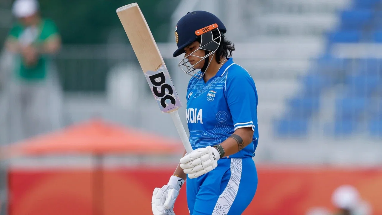 Shafali Verma playing a shot during a cricket match