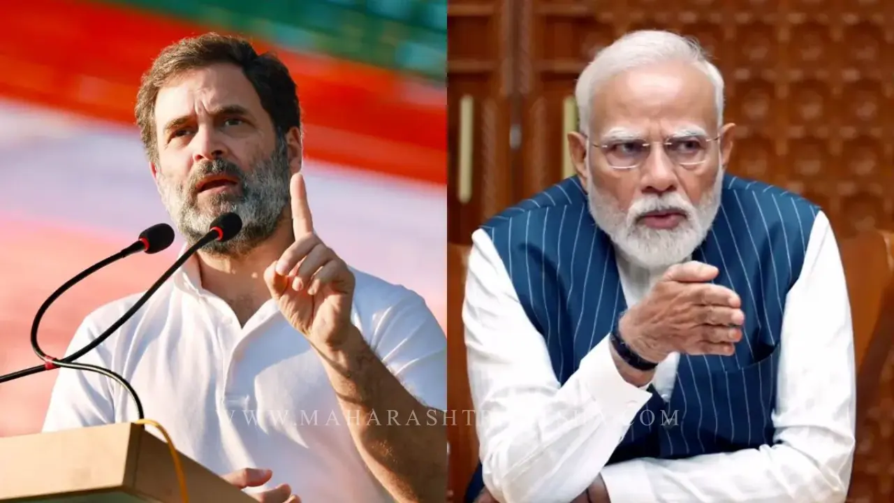 Rahul Gandhi aggressively speaking during a press address