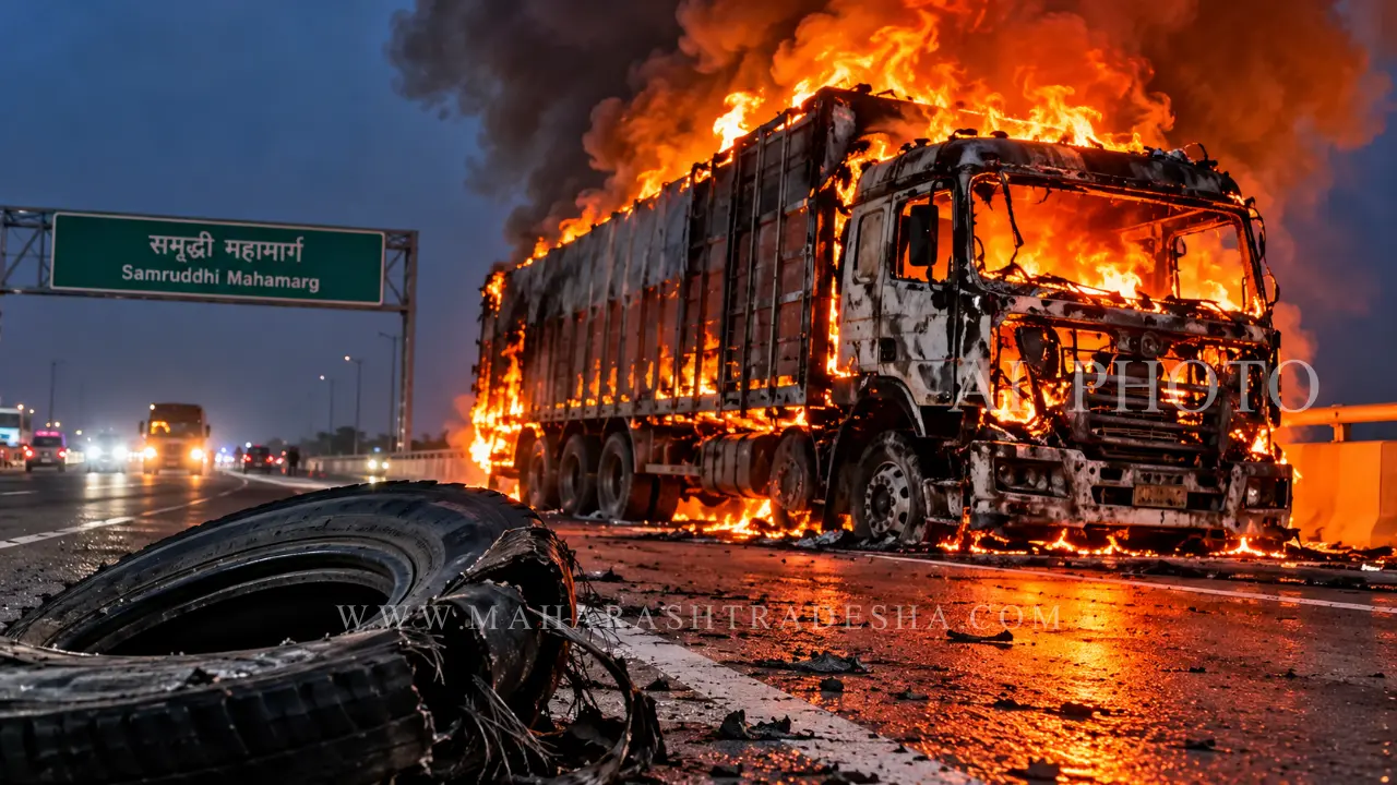 Truck accident and fire on Samruddhi Mahamarg